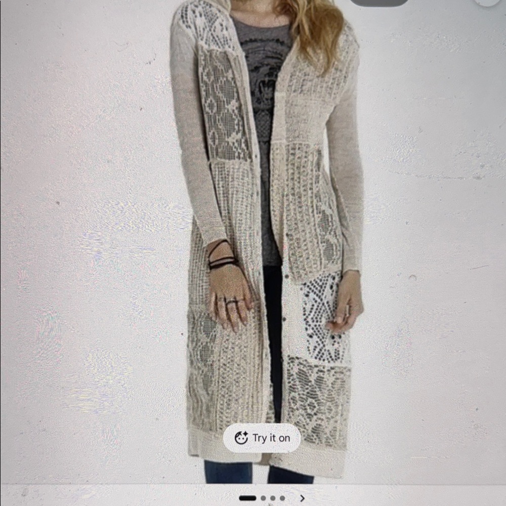 Free People Magic Dragon Patchwork Crochet Cardigan Sweater